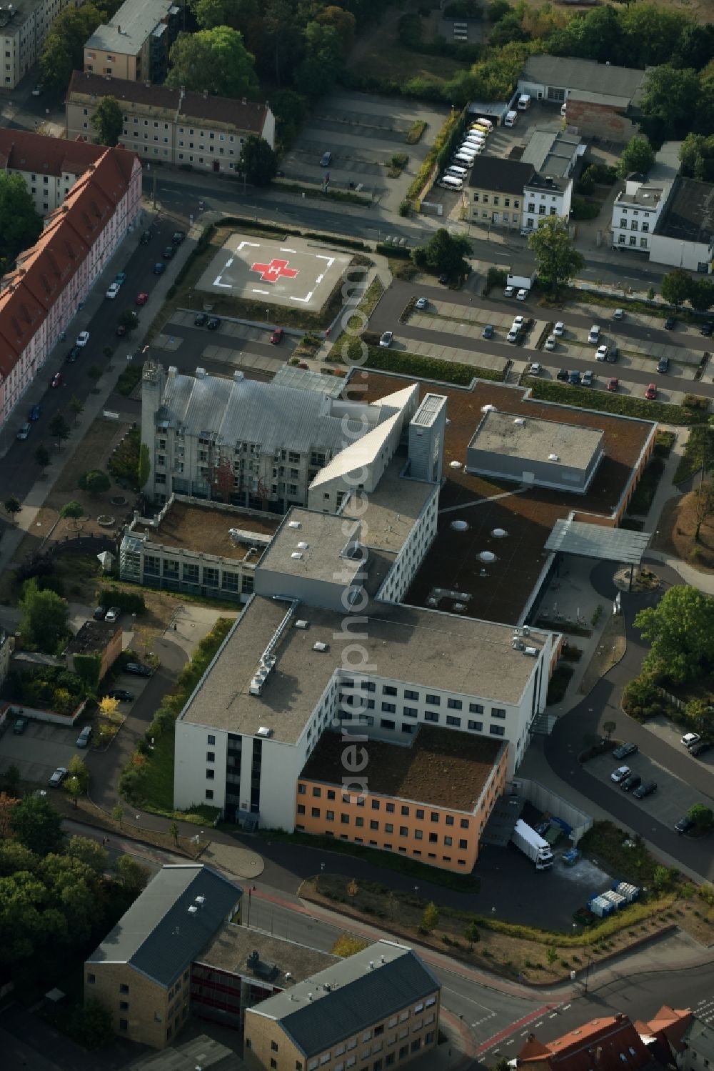 Köthen (Anhalt) from above - Hospital grounds of the Clinic Krankenhaus Koethen in Koethen (Anhalt) in the state Saxony-Anhalt