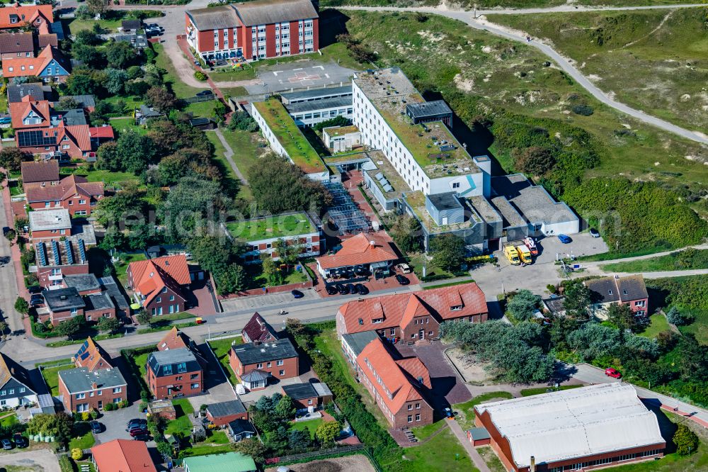 Aerial image Norderney - Hospital grounds of the Clinic Krankenhaus Norderney in Norderney in the state Lower Saxony, Germany