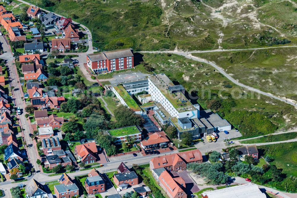 Aerial photograph Norderney - Hospital grounds of the Clinic Krankenhaus Norderney in Norderney in the state Lower Saxony, Germany