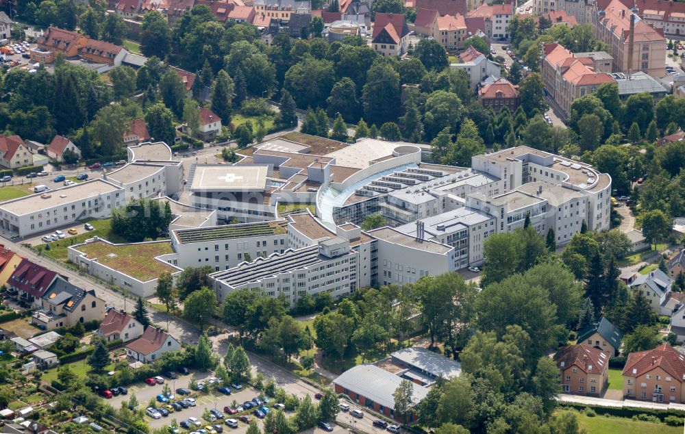 Freiberg from above - Hospital grounds of the Clinic Kreiskrankenhaus Freiberg gGmbH in Freiberg in the state Saxony, Germany