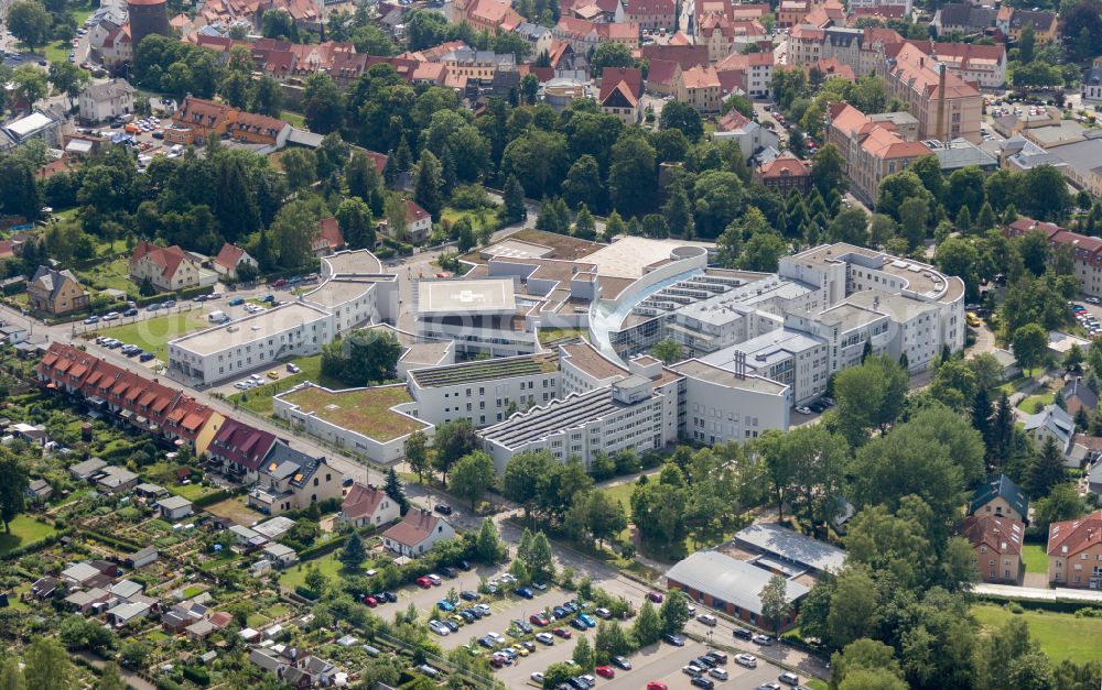 Freiberg from the bird's eye view: Hospital grounds of the Clinic Kreiskrankenhaus Freiberg gGmbH in Freiberg in the state Saxony, Germany