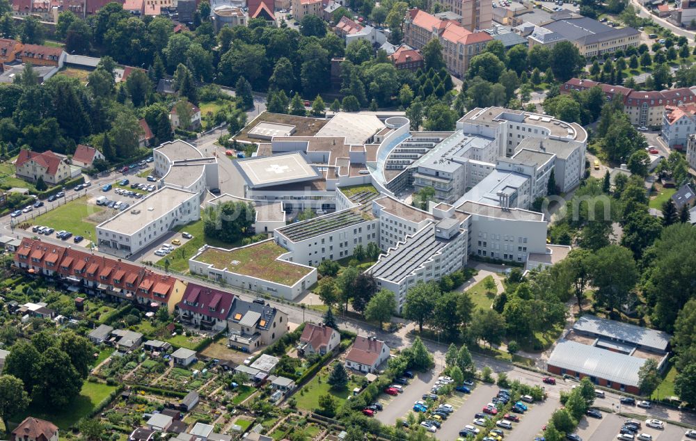 Aerial image Freiberg - Hospital grounds of the Clinic Kreiskrankenhaus Freiberg gGmbH in Freiberg in the state Saxony, Germany