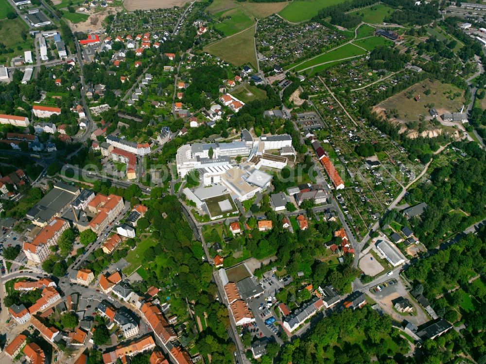 Freiberg from the bird's eye view: Hospital grounds of the Clinic Kreiskrankenhaus Freiberg gGmbH in Freiberg in the state Saxony, Germany