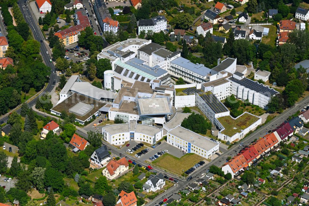 Freiberg from above - Hospital grounds of the Clinic Kreiskrankenhaus Freiberg gGmbH in Freiberg in the state Saxony, Germany