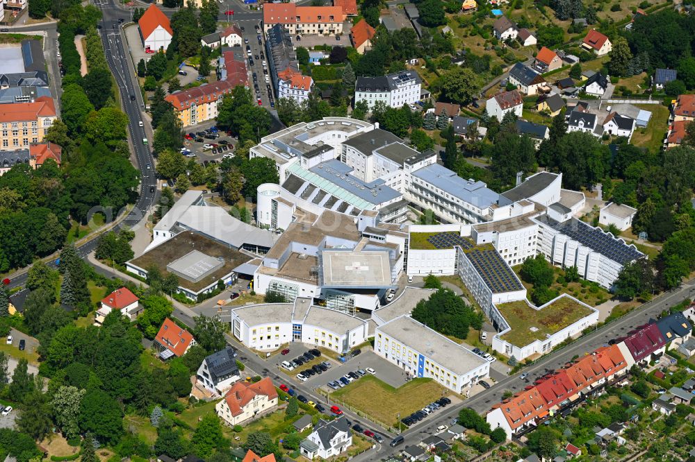 Freiberg from the bird's eye view: Hospital grounds of the Clinic Kreiskrankenhaus Freiberg gGmbH in Freiberg in the state Saxony, Germany