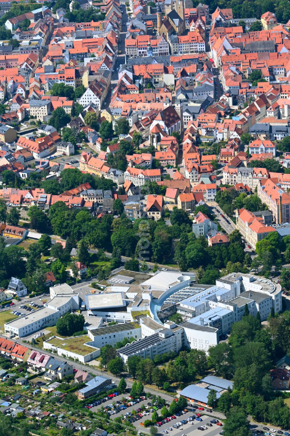 Freiberg from above - Hospital grounds of the Clinic Kreiskrankenhaus Freiberg gGmbH in Freiberg in the state Saxony, Germany