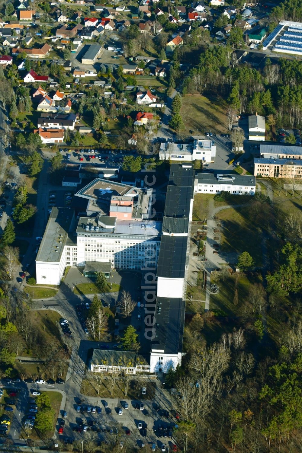 Aerial image Hoyerswerda - Hospital grounds of the Clinic Lausitzer Seenland Klinikum on Maria-Grollmuss-Strasse in Hoyerswerda in the state Saxony, Germany