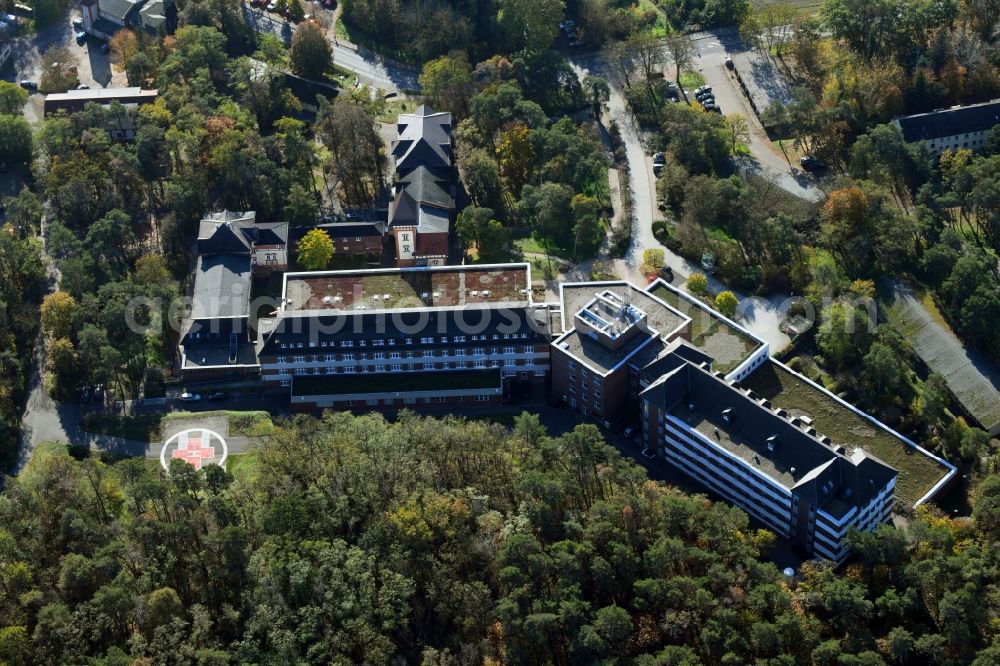 Lostau from above - Hospital grounds of the Clinic Lungenklinik on Lindenstrasse in Lostau in the state Saxony-Anhalt, Germany