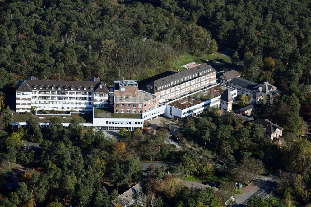 Lostau from above - Hospital grounds of the Clinic Lungenklinik on Lindenstrasse in Lostau in the state Saxony-Anhalt, Germany