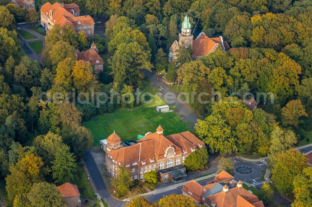 Bedburg-Hau from above - Hospital grounds of the Clinic LVR-Klinik Bedburg-Hau on Bahnstrasse in Bedburg-Hau in the state North Rhine-Westphalia, Germany