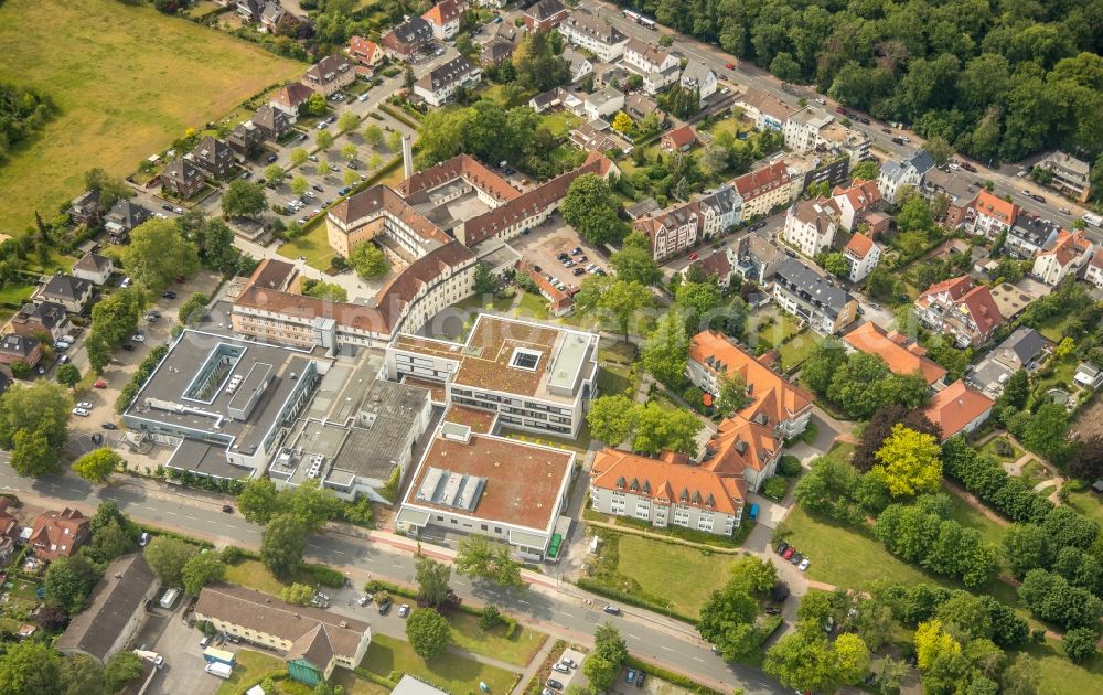 Hamm from the bird's eye view: Hospital grounds of the Clinic St. Marien-Hospital Hamm on Knappenstrasse in Hamm in the state North Rhine-Westphalia, Germany