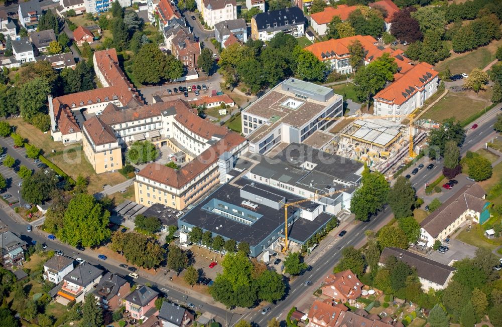 Aerial photograph Hamm - Clinic of the hospital grounds St. Marien-Hospital with a construction site in Hamm in the state North Rhine-Westphalia