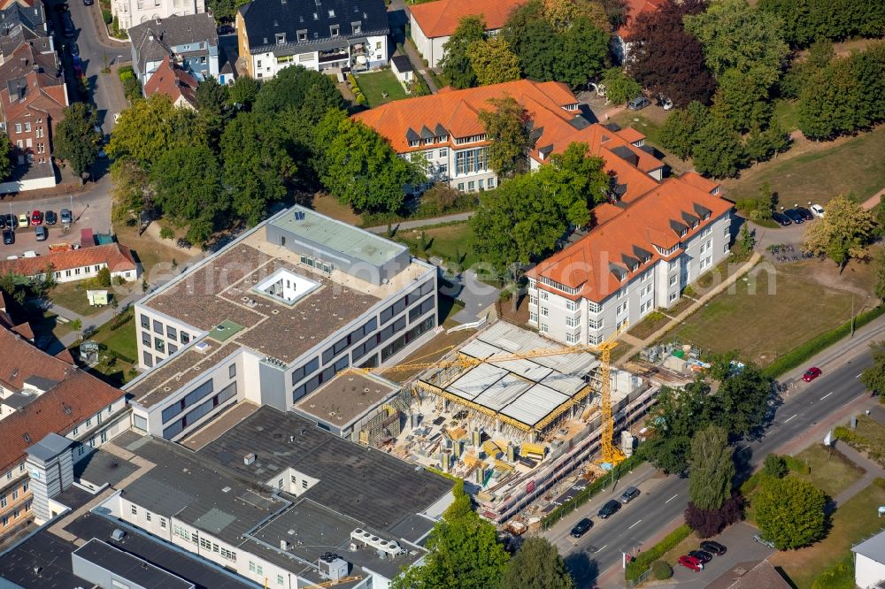 Hamm from above - Clinic of the hospital grounds St. Marien-Hospital with a construction site in Hamm in the state North Rhine-Westphalia