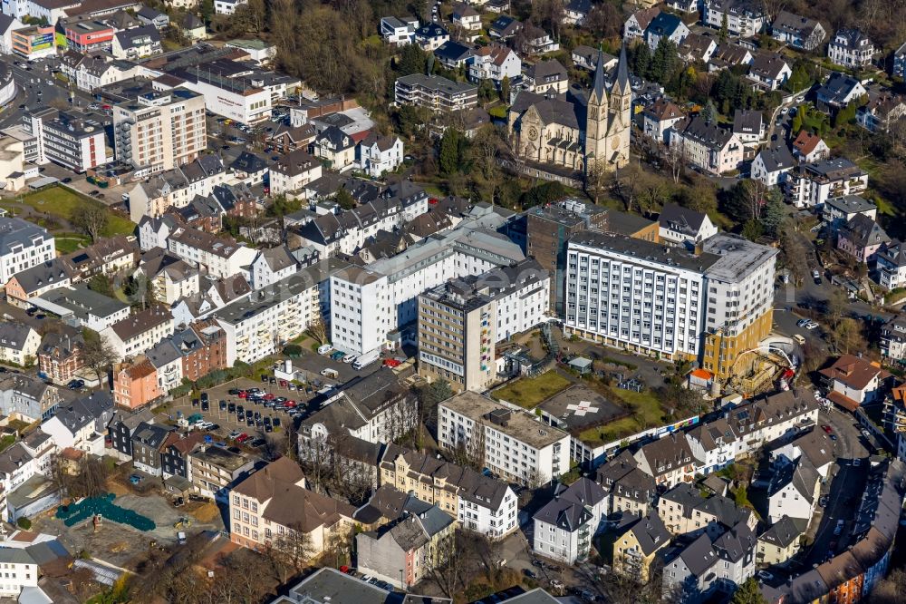 Aerial image Siegen - Hospital grounds of the Clinic St. Marien-Krankenhaus on the Kampenstrasse in Siegen on Siegerland in the state North Rhine-Westphalia, Germany