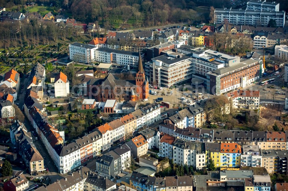 Aerial photograph Witten - Clinic of the hospital grounds Marien-Hospital, Marienkirche church and residential buildings in Witten in the state of North Rhine-Westphalia