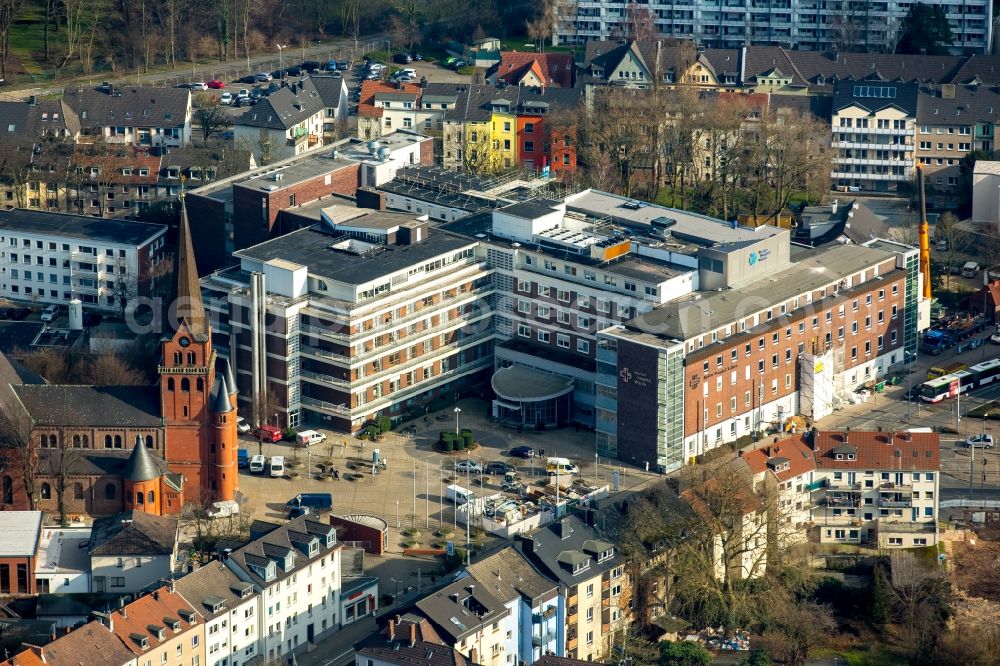 Aerial image Witten - Clinic of the hospital grounds Marien-Hospital, Marienkirche church and residential buildings in Witten in the state of North Rhine-Westphalia