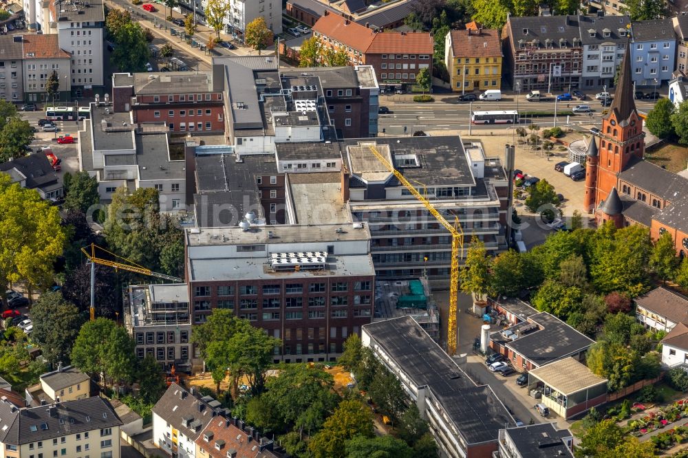 Witten from above - Clinic of the hospital grounds Marien-Hospital, Marienkirche church on Marienplatz square in Witten in the state of North Rhine-Westphalia