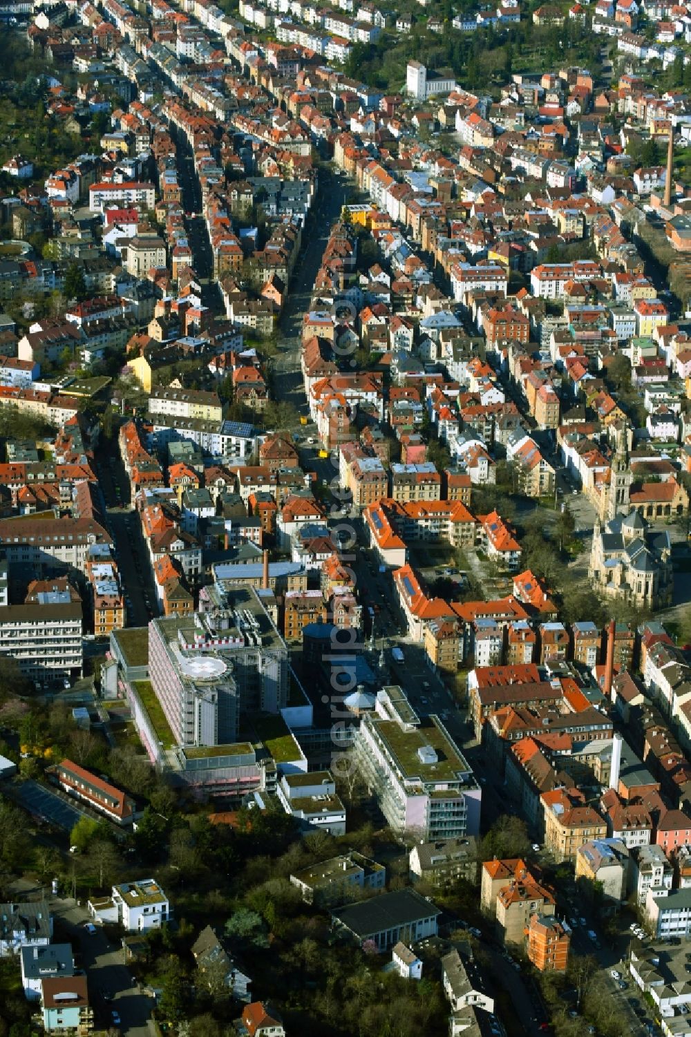 Aerial image Stuttgart - Hospital grounds of the Clinic Marienhospital on in the district Heslach in Stuttgart in the state Baden-Wuerttemberg, Germany