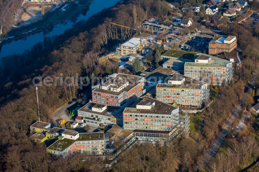 Essen from the bird's eye view: Hospital grounds of the Clinic MediClin Fachklinik Rhein/Ruhr Auf of Roetsch in the district Werden in Essen in the state North Rhine-Westphalia, Germany