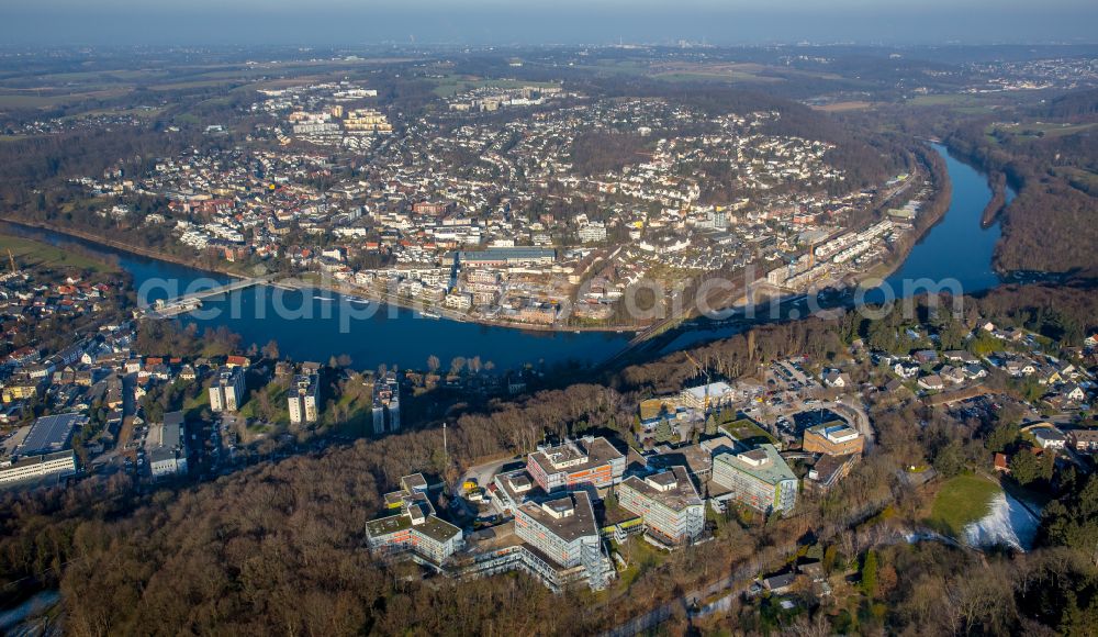 Aerial image Essen - Hospital grounds of the Clinic MediClin Fachklinik Rhein/Ruhr Auf of Roetsch in the district Werden in Essen in the state North Rhine-Westphalia, Germany