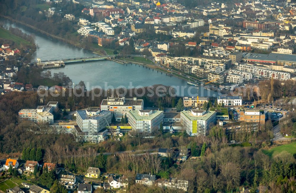 Aerial image Essen - Hospital grounds of the Clinic MediClin Fachklinik Rhein/Ruhr Auf of Roetsch in the district Werden in Essen in the state North Rhine-Westphalia, Germany