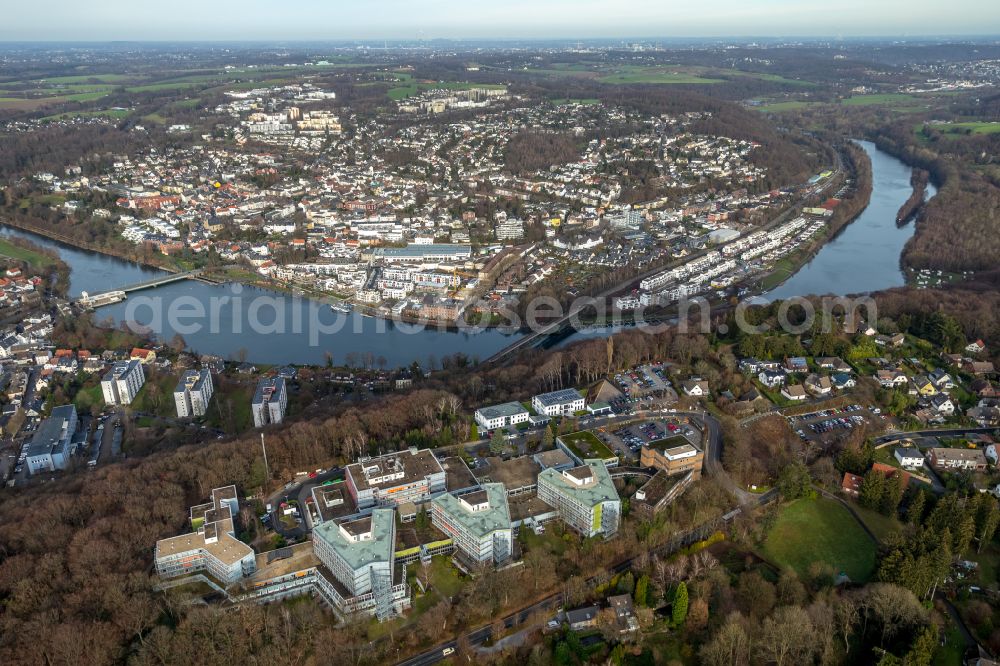 Aerial photograph Essen - Hospital grounds of the Clinic MediClin Fachklinik Rhein/Ruhr Auf of Roetsch in the district Werden in Essen in the state North Rhine-Westphalia, Germany