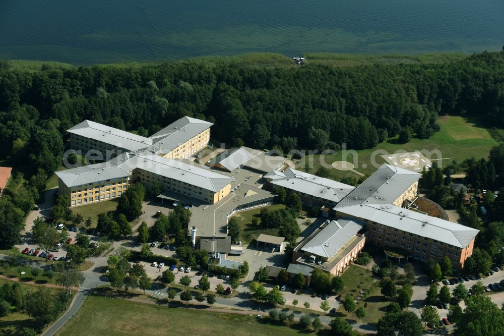 Aerial image Plau am See - Hospital grounds of the Clinic MediClin Krankenhaus Plau am See Quetziner Strasse in Plau am See in the state Mecklenburg - Western Pomerania