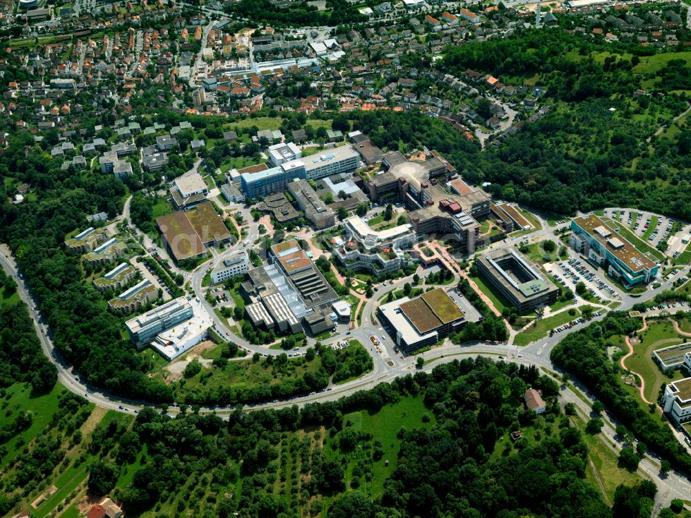 Tübingen from above - Hospital grounds of the Clinic Medizinische Universitaetsklinik on Schnarrenberg in Tuebingen in the state Baden-Wurttemberg, Germany