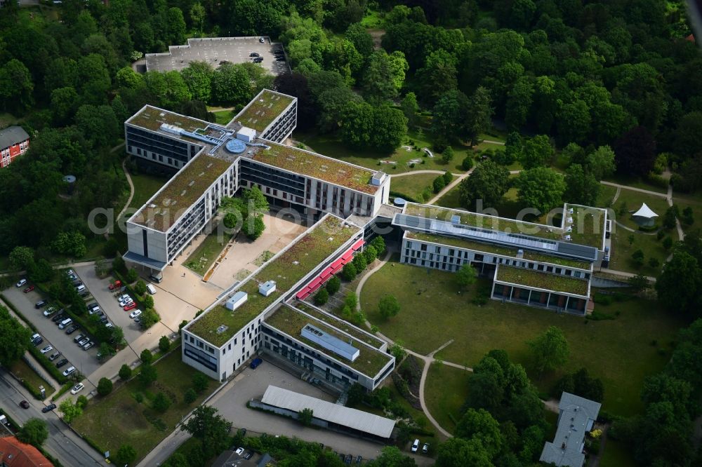 Bad Malente-Gremsmühlen from the bird's eye view: Hospital grounds of the Clinic Muehlenbergklinik - Holsteinische Schweiz on Frahmsallee in Bad Malente-Gremsmuehlen in the state Schleswig-Holstein, Germany