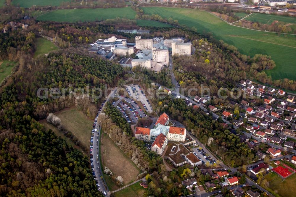 Bad Neustadt an der Saale from the bird's eye view: Hospital grounds of the Clinic Neurologische Klinik Bad Neustadt on Saale in Bad Neustadt an der Saale in the state Bavaria, Germany