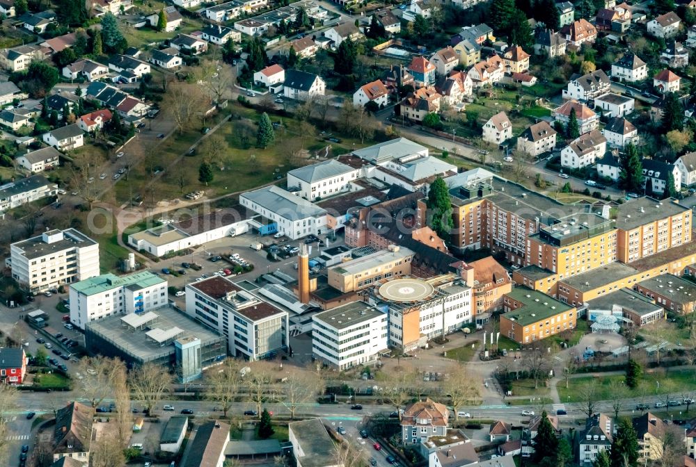 Aerial image Offenburg - Hospital grounds of the Clinic Ortenauklinik Offenburg in Offenburg in the state Baden-Wurttemberg, Germany