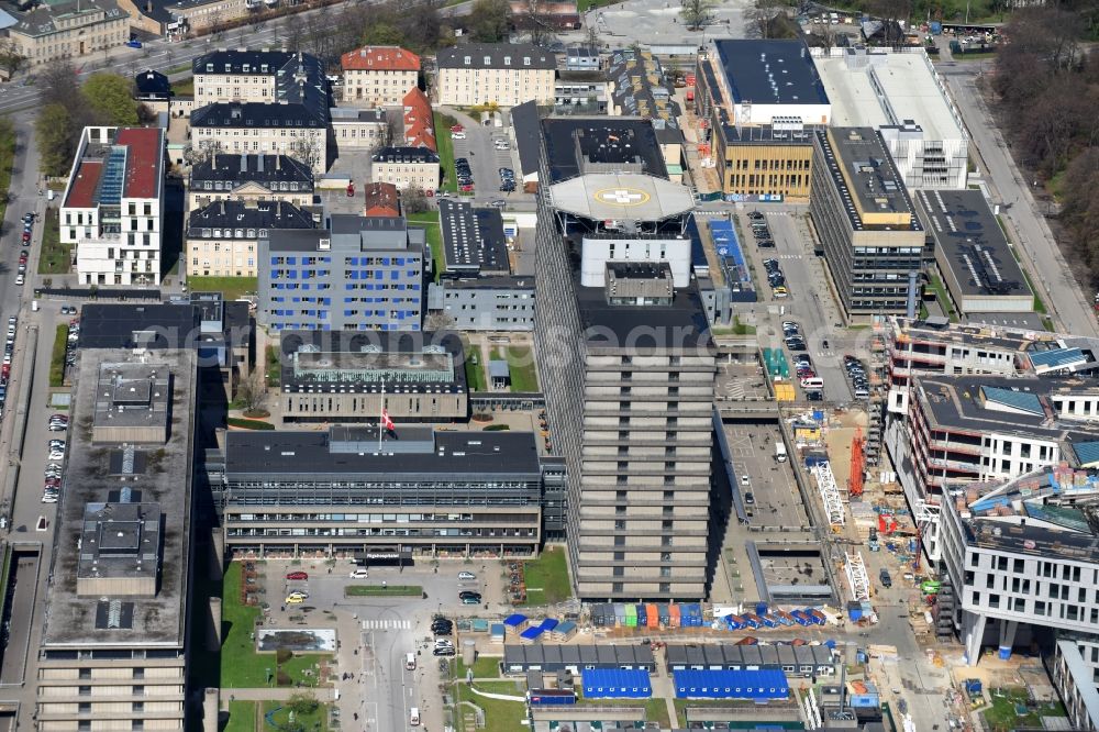 Kopenhagen from above - Hospital grounds Rigshospitalet on Blegdonsvej in Copenhagen in Denmark