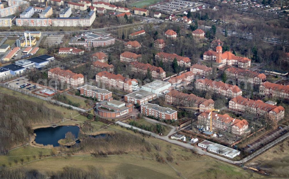 Aerial image Neuruppin - Hospital grounds of the Clinic Ruppiner Kliniken in Neuruppin in the state Brandenburg