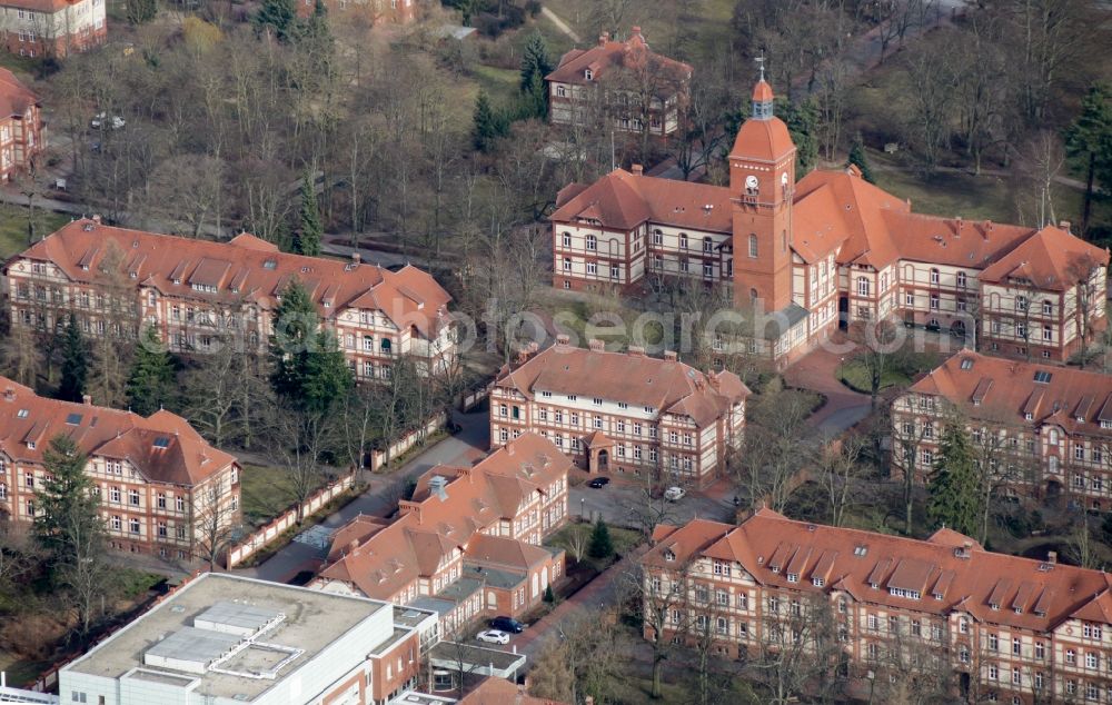 Neuruppin from above - Hospital grounds of the Clinic Ruppiner Kliniken in Neuruppin in the state Brandenburg