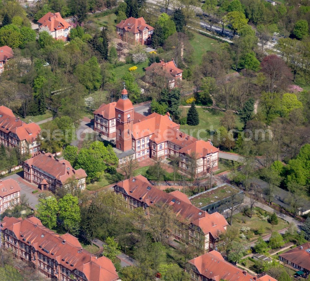 Neuruppin from the bird's eye view: Hospital grounds of the Clinic Ruppiner Kliniken in Neuruppin in the state Brandenburg