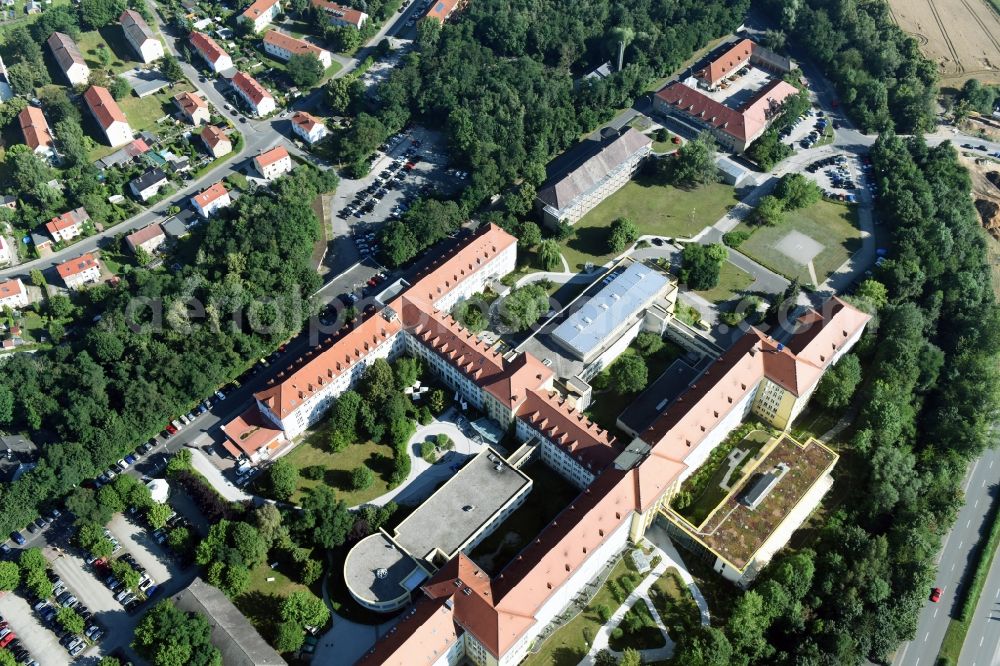 Borna from the bird's eye view: Clinic of the hospital grounds Sana Klinikum Borna on Rudolf-Virchow-Strasse in Borna in the state Saxony