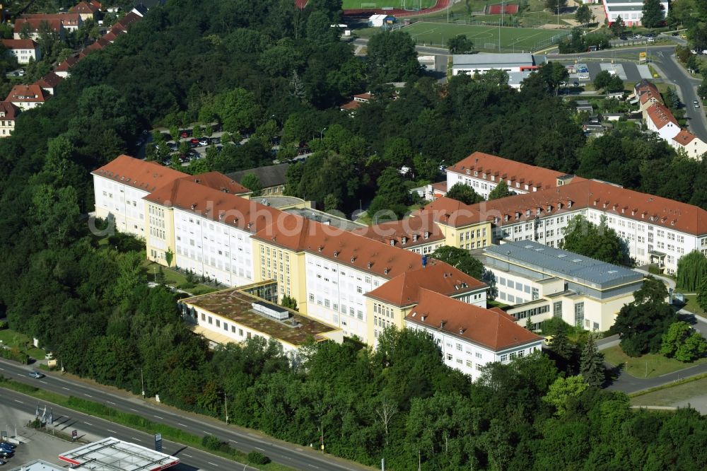 Borna from the bird's eye view: Clinic of the hospital grounds Sana Klinikum Borna on Rudolf-Virchow-Strasse in Borna in the state Saxony