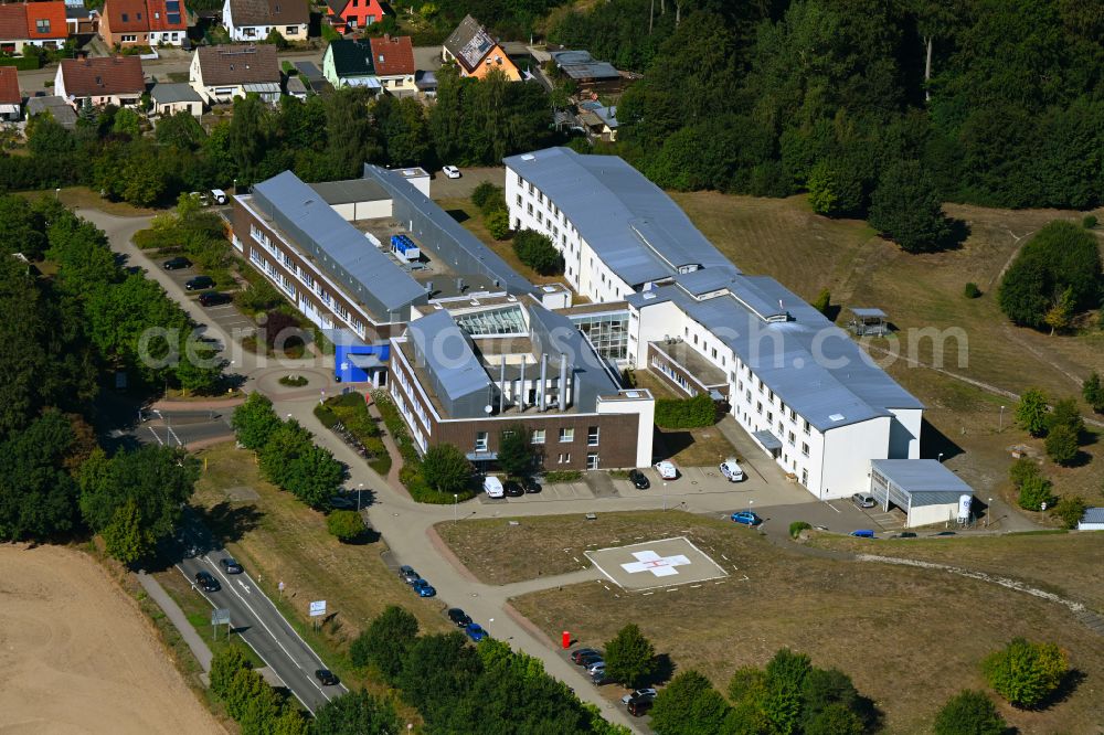 Bad Doberan from above - Hospital grounds of the Clinic Sana Krankenhaus Bad Doberan on street Am Waldrand in Bad Doberan at the baltic sea coast in the state Mecklenburg - Western Pomerania, Germany