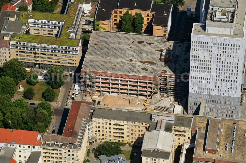 Berlin from above - Hospital grounds of the Clinic with construction site on Robert-Koch-Platz corner Luisenstrasse in the district Mitte in Berlin, Germany