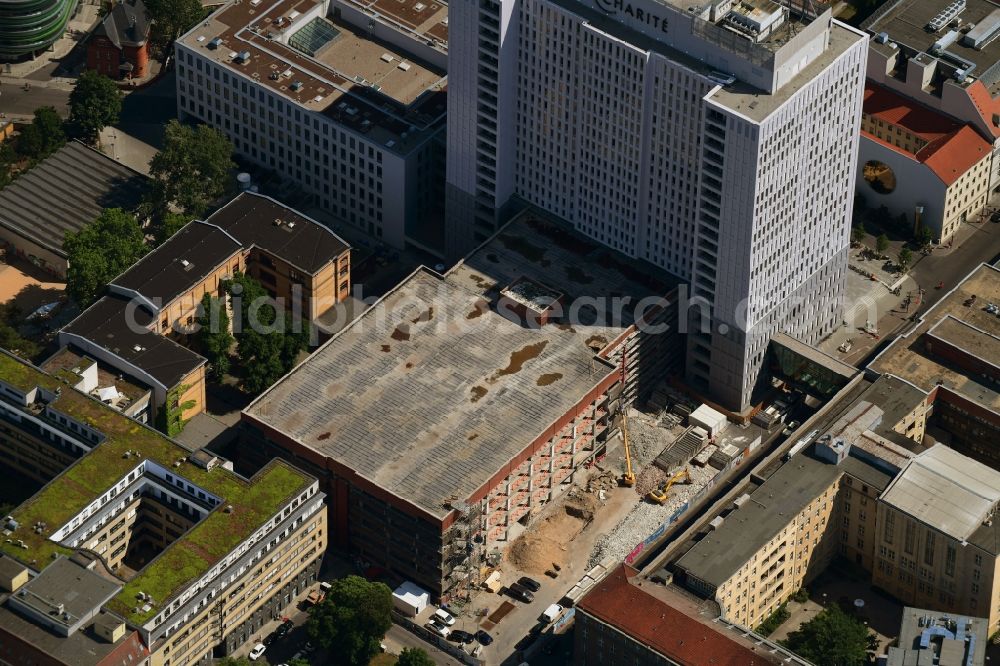 Aerial image Berlin - Hospital grounds of the Clinic with construction site on Robert-Koch-Platz corner Luisenstrasse in the district Mitte in Berlin, Germany