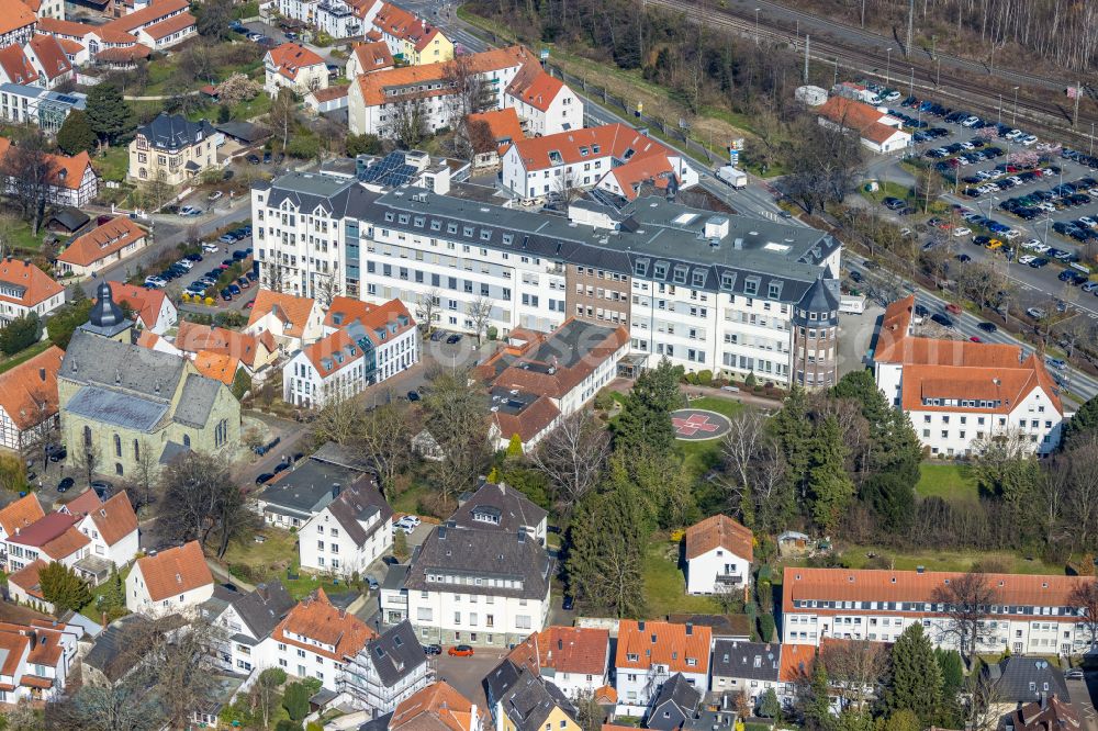 Soest from above - Hospital grounds of the Clinic on street Widumgasse in Soest in the state North Rhine-Westphalia, Germany