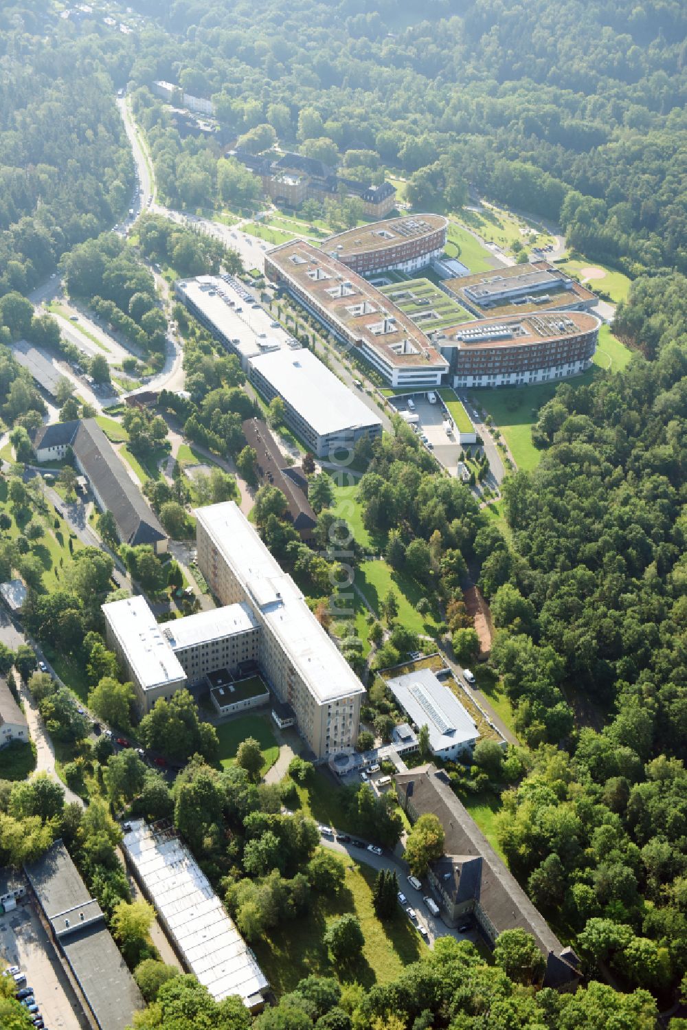 Aerial photograph Gera - Hospital grounds of the Clinic SRH Wald-Klinikum Gera on Strasse of Friedens in Gera in the state Thuringia, Germany