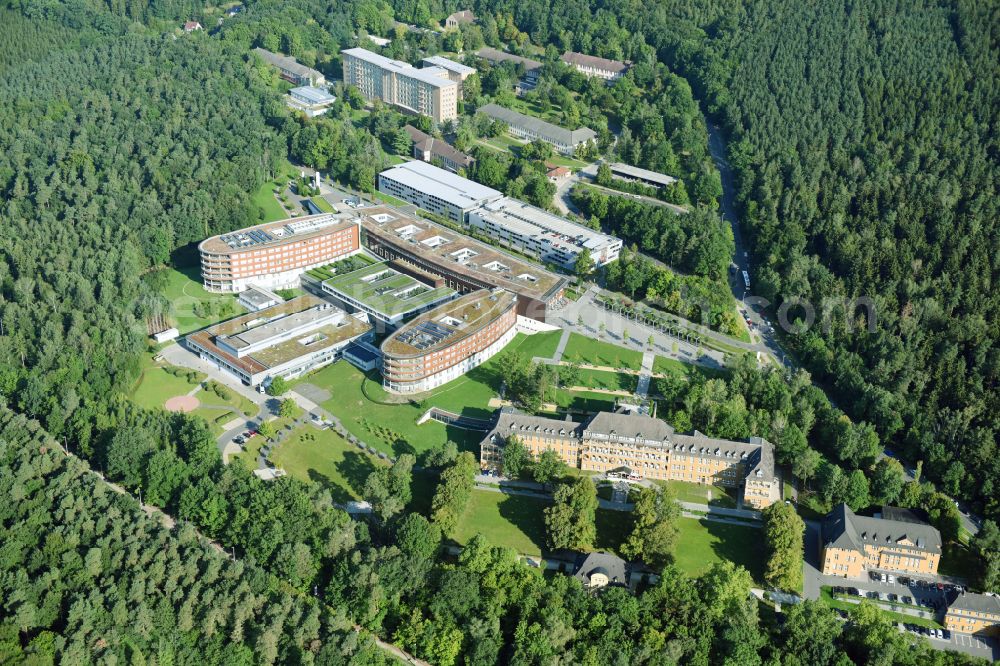 Aerial image Gera - Hospital grounds of the Clinic SRH Wald-Klinikum Gera on Strasse of Friedens in Gera in the state Thuringia, Germany