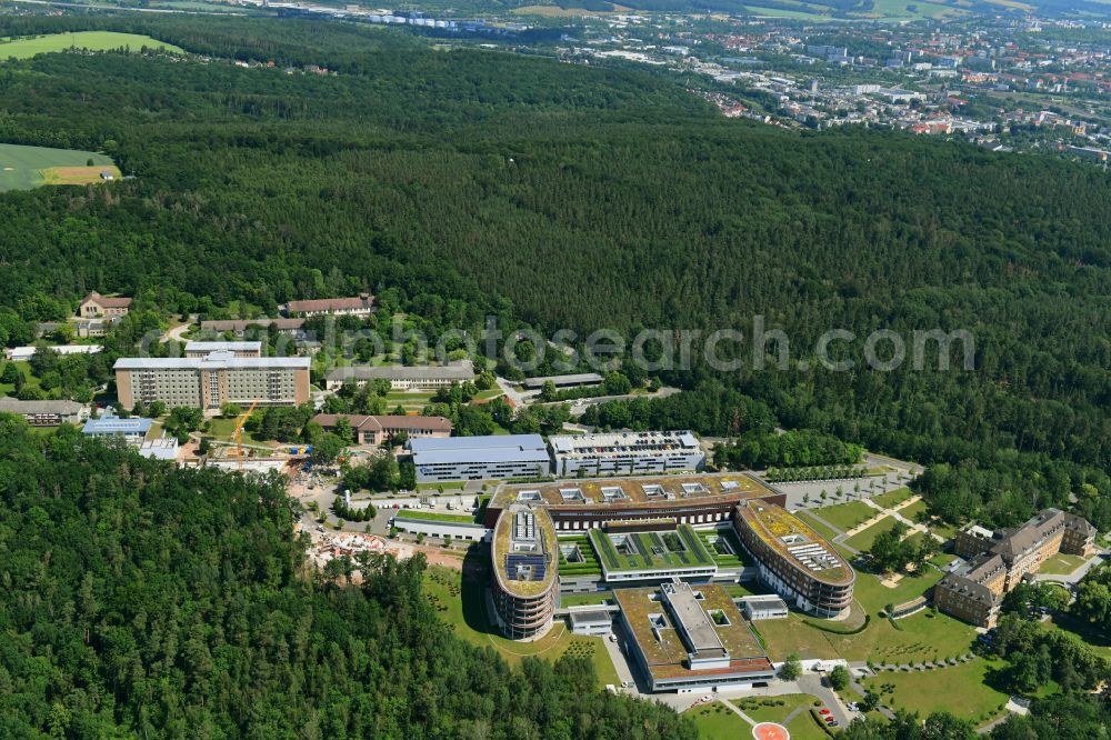 Gera from above - Hospital grounds of the Clinic SRH Wald-Klinikum Gera on Strasse of Friedens in Gera in the state Thuringia, Germany