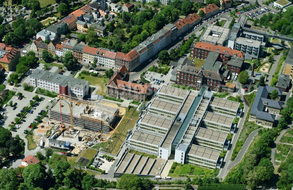 Brandenburg an der Havel from above - Clinic area with the new building and the old building of the hospital of the Urban medical centre Brandenburg GmbH in Brandenburg to Havel in the federal state Brandenburg, Germany