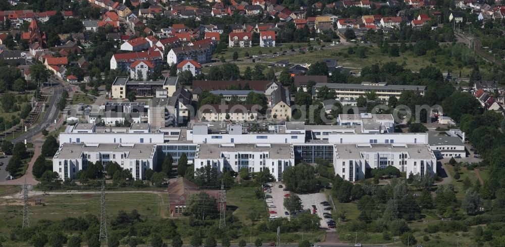 Aerial image Dessau - Hospital grounds of the Clinic Staedtisches Klinikum Dessau on Auenweg in the district Alten in Dessau in the state Saxony-Anhalt, Germany