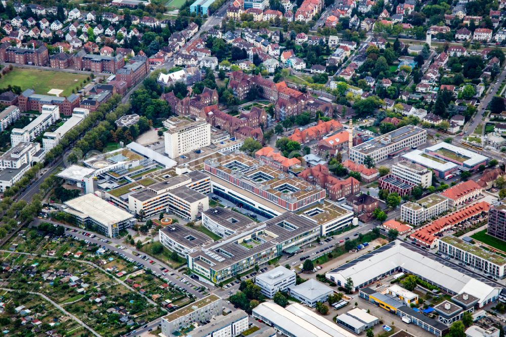 Aerial photograph Karlsruhe - Hospital grounds of the Clinic Staedtisches Klinikum Karlsruhe Kindernotaufnahme in Karlsruhe in the state Baden-Wuerttemberg, Germany