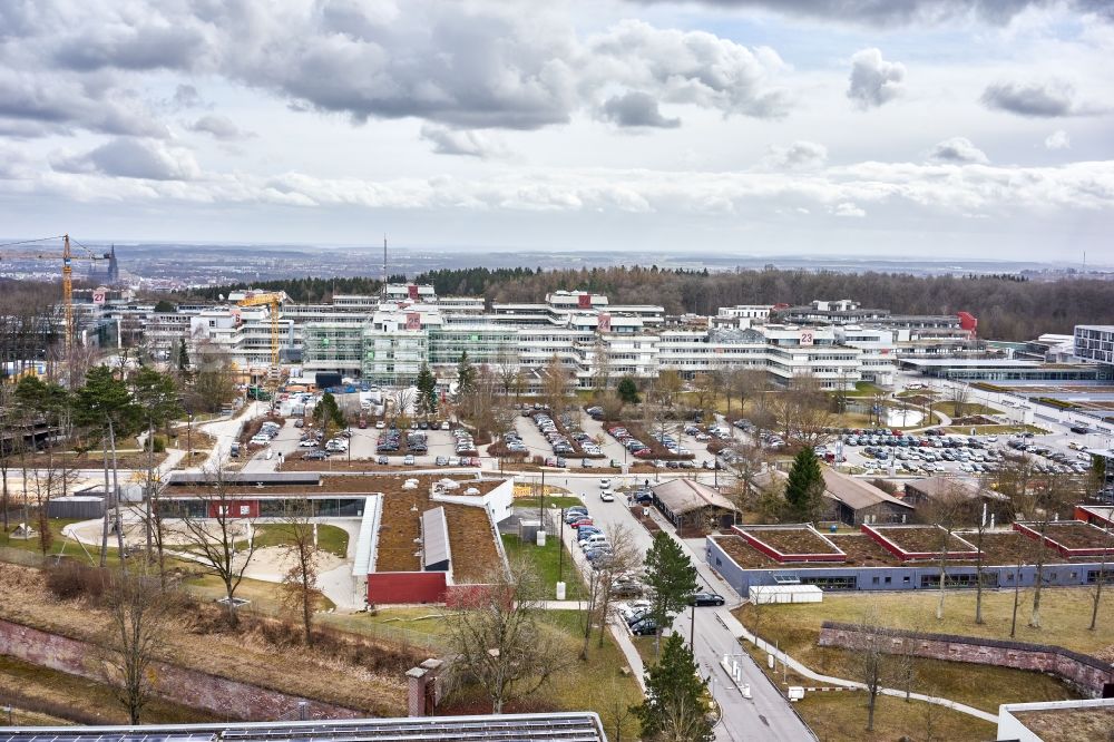 Aerial image Ulm - Hospital grounds of the Clinic in Ulm in the state Baden-Wurttemberg, Germany