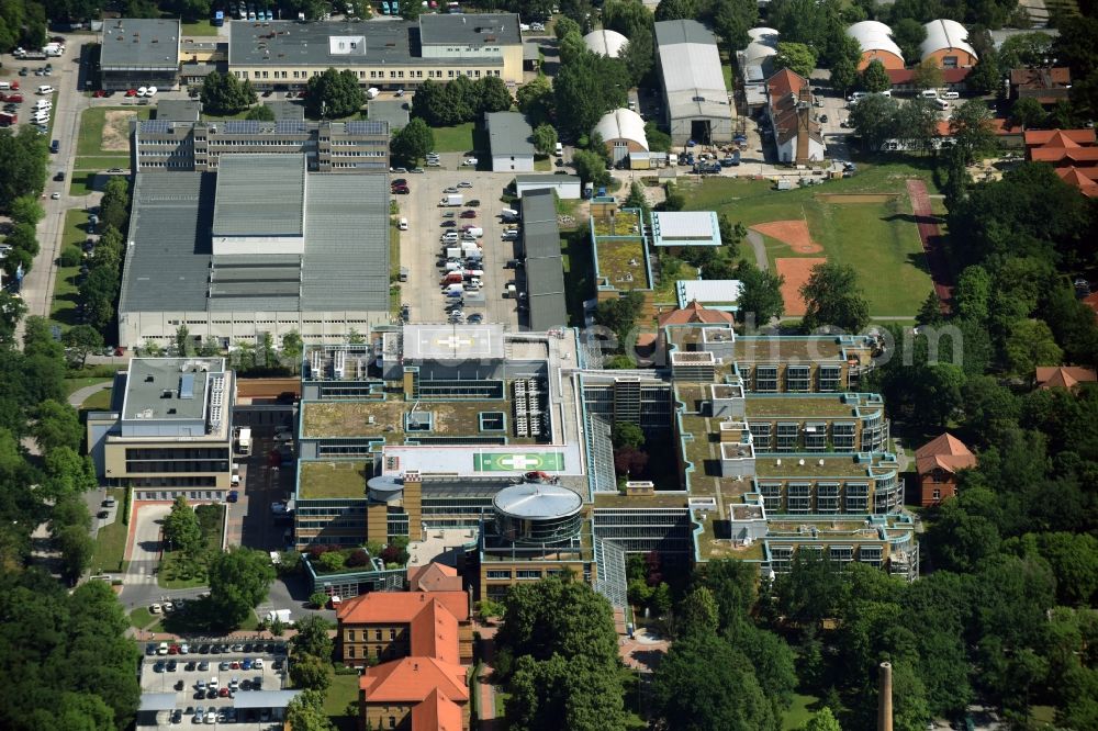 Berlin from above - Clinic of the hospital grounds Unfallkrankenhaus Berlin on Warener Strasse destrict Marzahn in Berlin