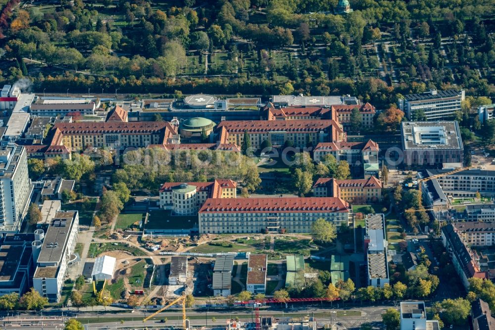 Aerial image Freiburg im Breisgau - Hospital grounds of the Clinic Uniklinik in Freiburg im Breisgau in the state Baden-Wurttemberg, Germany